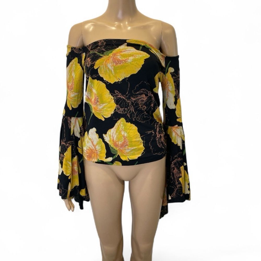 We The Free Birds of Paradise  Floral Off-Shoulder Top with Bell Sleeves size S